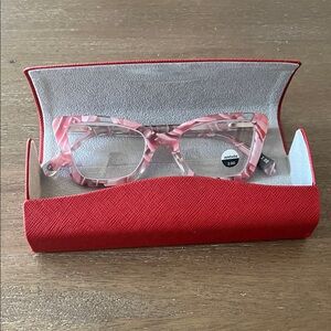 Eyebobs Pink Marble Glasses with Red Case